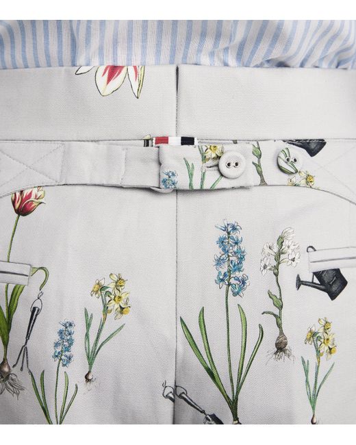 Thom Browne Gray Cotton-Linen Floral Tailored Shorts for men