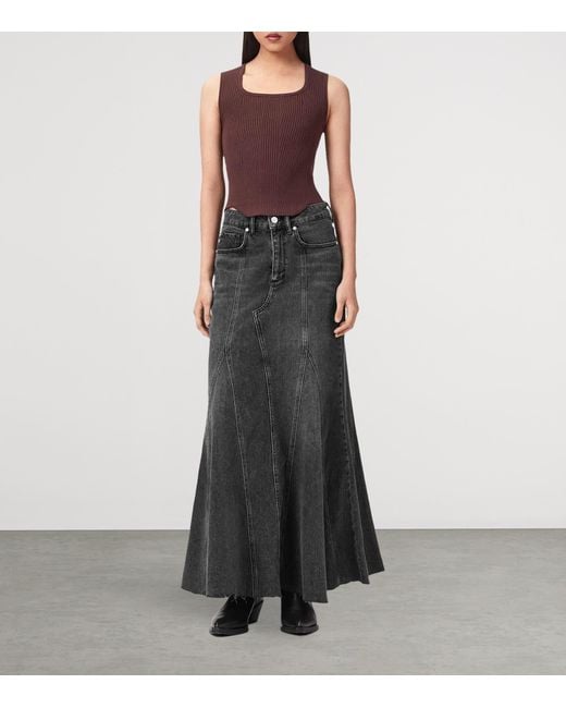 AllSaints Black Denim Alma Maxi Skirt