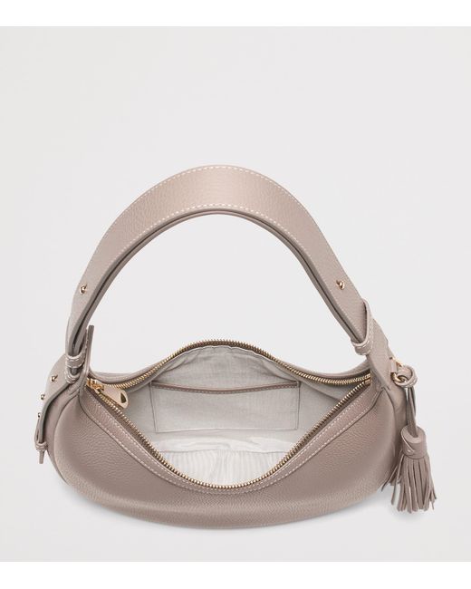 Aspinal Gray Small Leather Soho Crescent Shoulder Bag