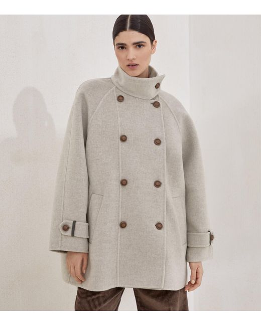 Brunello Cucinelli Natural Virgin Wool-Cashmere Pea Coat