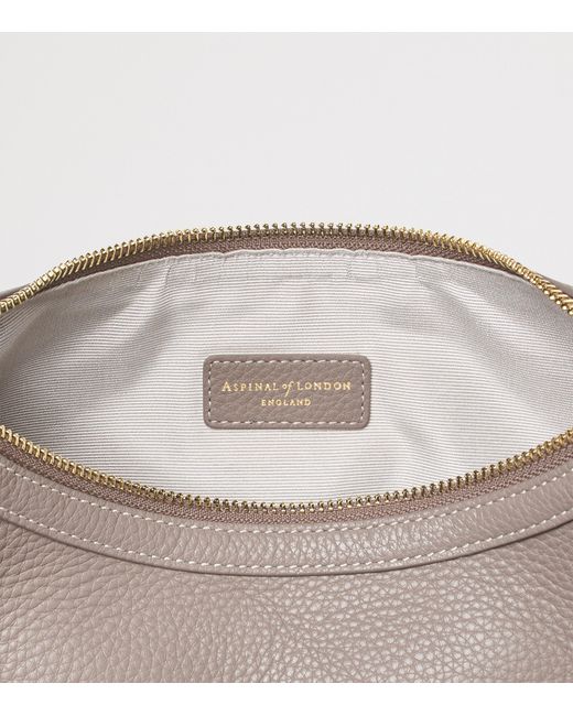 Aspinal Gray Small Leather Soho Crescent Shoulder Bag