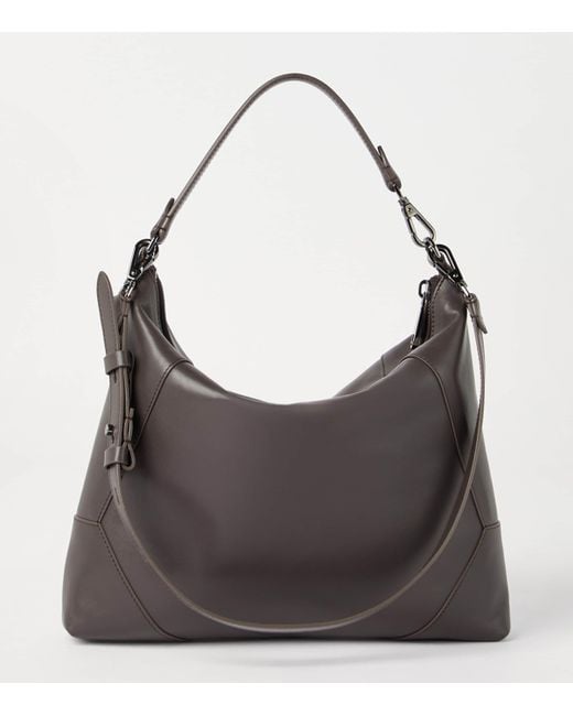 Brunello Cucinelli Gray Leather Bc Duo Shoulder Bag