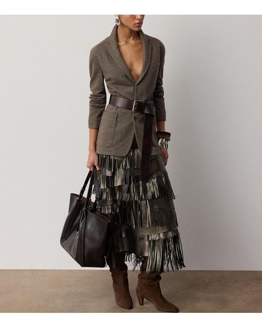 Ralph Lauren Black Leather Fringe Belinda Skirt