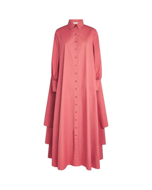 Abadia Pink Cotton Layered Volume Maxi Shirt Dress