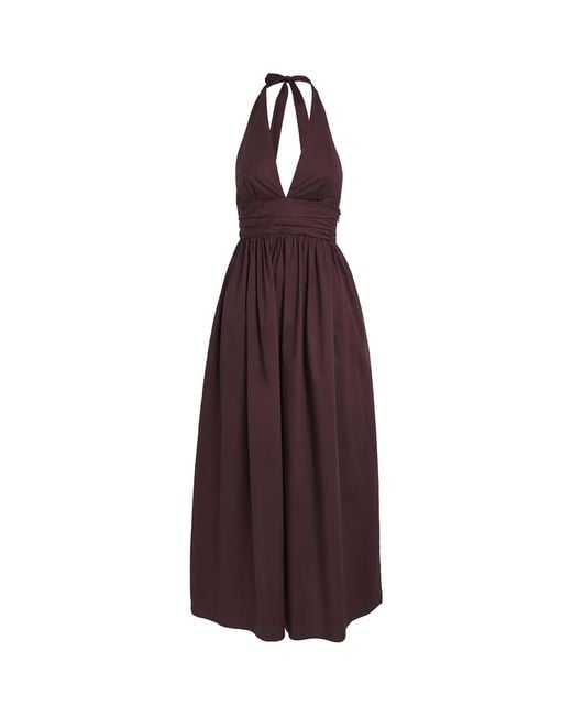 Matteau Purple Cotton Plunge Halter Dress