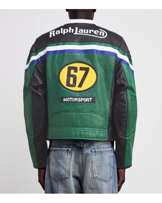 Polo Ralph Lauren Green Leather Café Racer Jacket for men