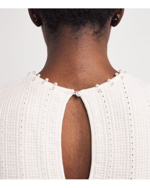 Maje White Pointelle Beaded Midi Dress