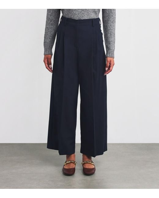 Weekend by Maxmara Blue Cotton Wide-Leg Trousers
