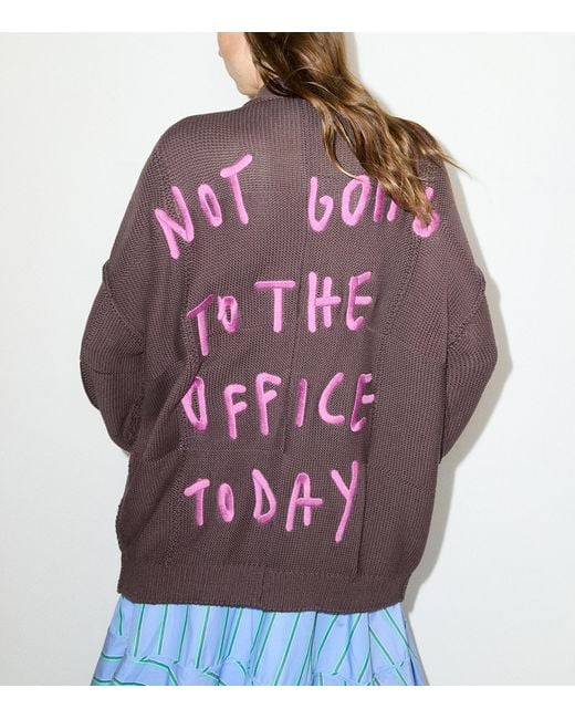 MAX&Co. Brown Cotton Slogan Longline Cardigan
