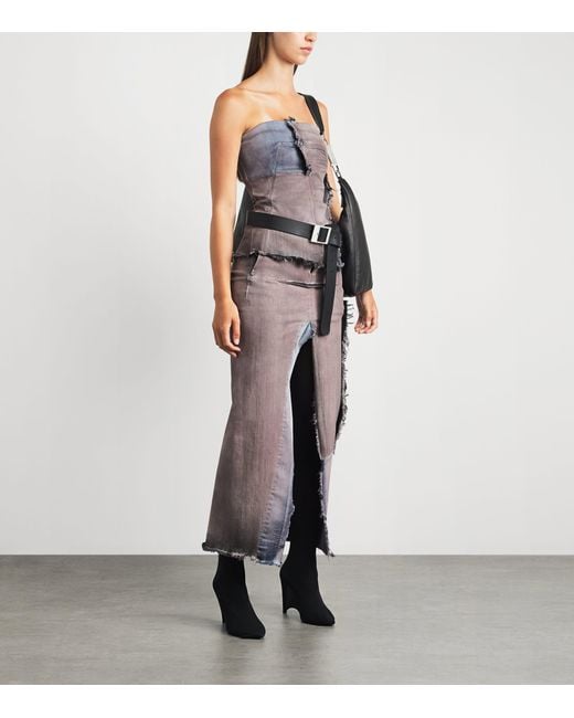 Rick Owens Gray Frayed Denim Bustier Top