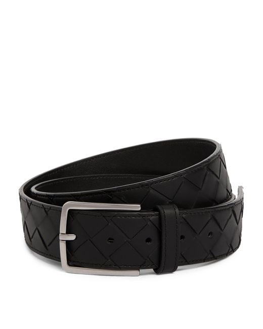 Bottega Veneta Black Leather Intrecciato Belt for men