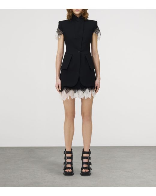 Alexander McQueen Black Cobweb-Lace Sleeveless Jacket