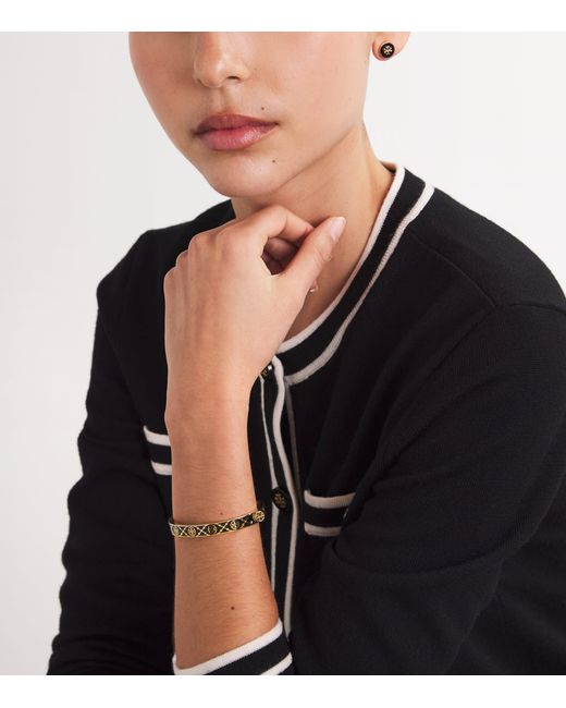Tory Burch Natural Double T Monogram Hinge Bangle
