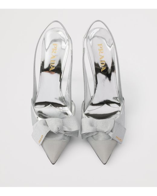 Prada White Leather-Mesh Bow Slingback Pumps 100