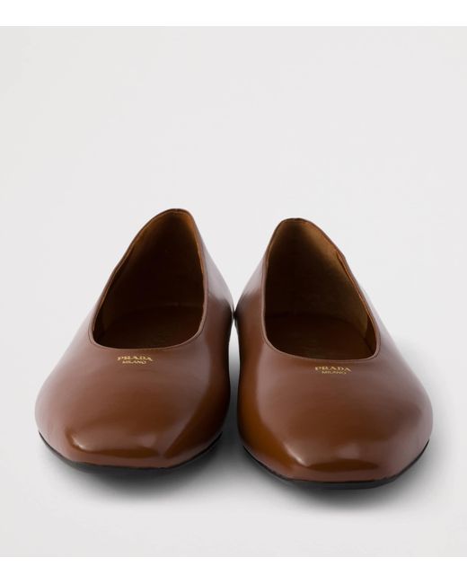 Prada Brown Leather Logo Ballet Flats