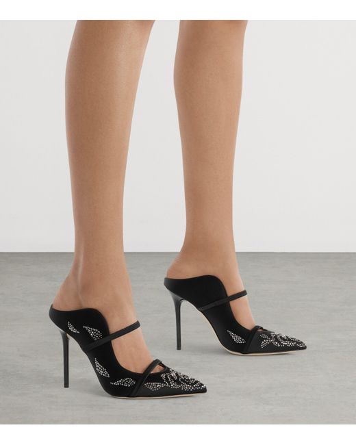 Malone Souliers Black Satin Embellished Maureen Mules 100