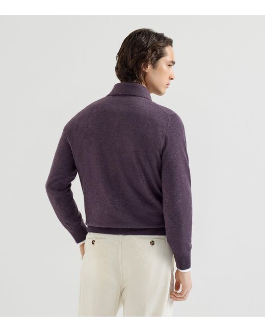 Brunello Cucinelli Purple Cashmere Polo Sweater for men