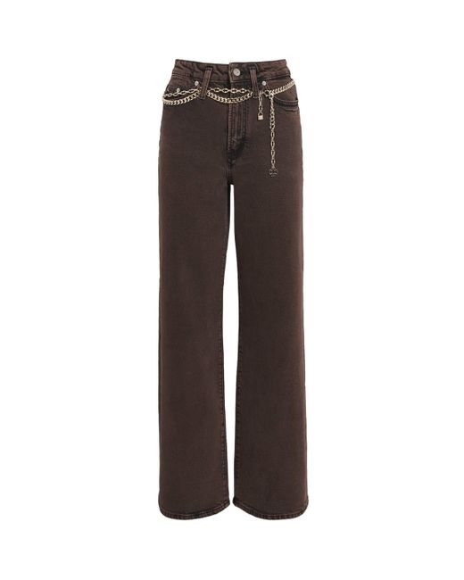 Maje Brown Chain-Detail Wide-Leg Jeans
