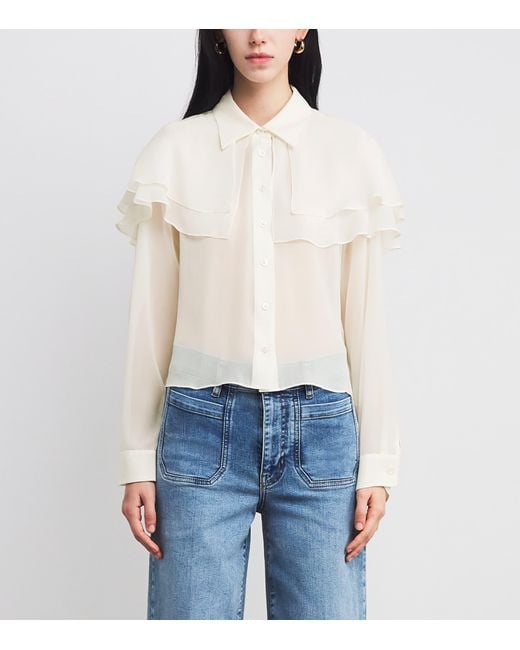 FRAME White Silk Cape Blouse