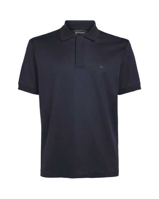 Emporio Armani Blue Concealed-Placket Logo Polo Shirt for men