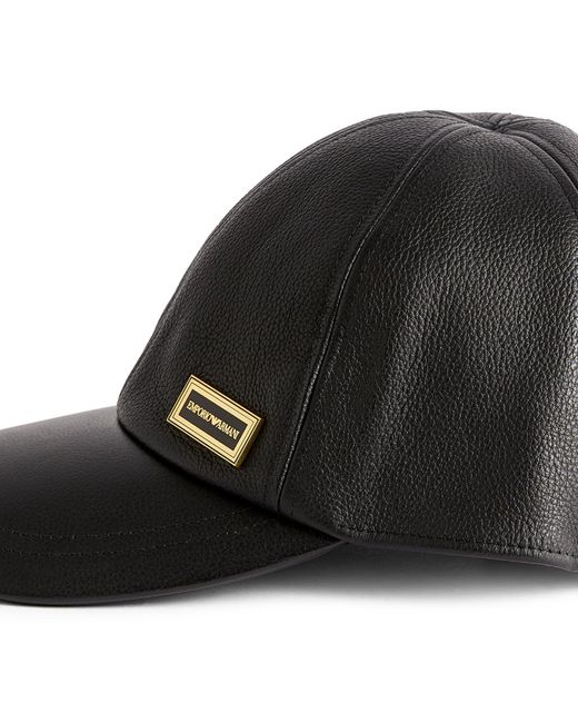 Emporio Armani Black Leather Logo Baseball Cap for men