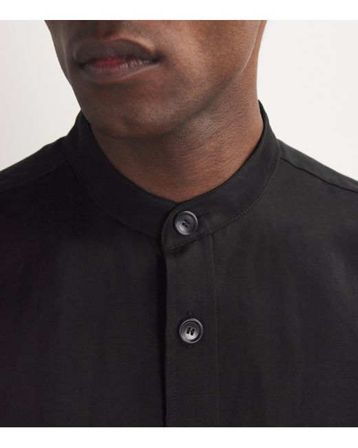 Giorgio Armani Black Lyocell-Linen Collarless Shirt for men