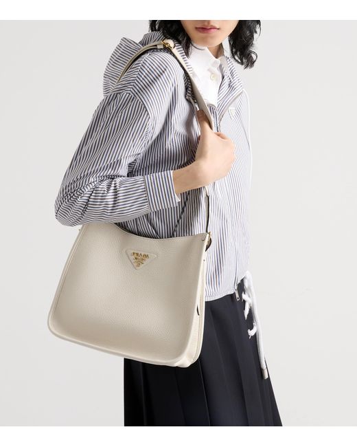 Prada Natural Medium Leather Shoulder Bag
