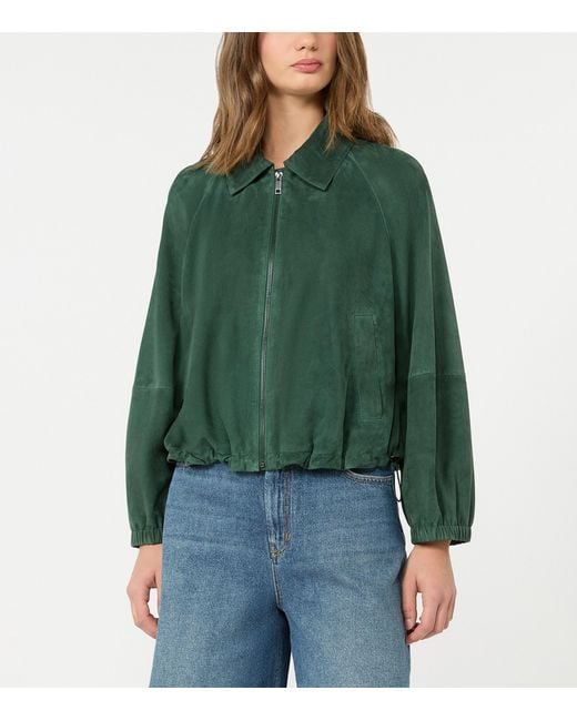 Weekend by Maxmara Green Suede Drawstring Bomber Jacket