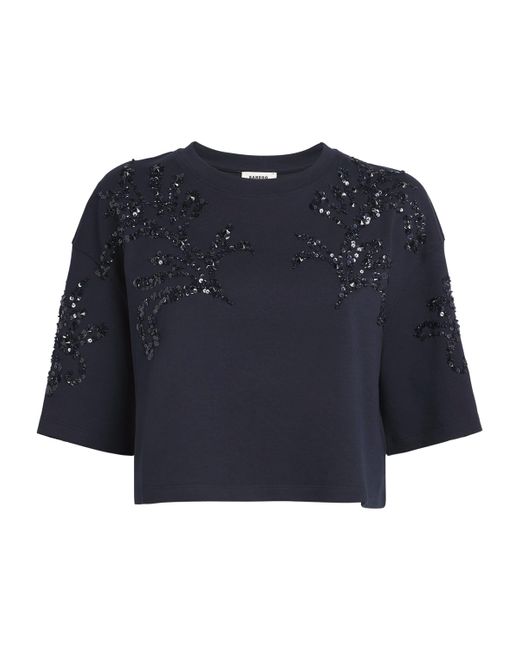 Sandro Blue Cotton-Blend Beaded Algarve T-Shirt