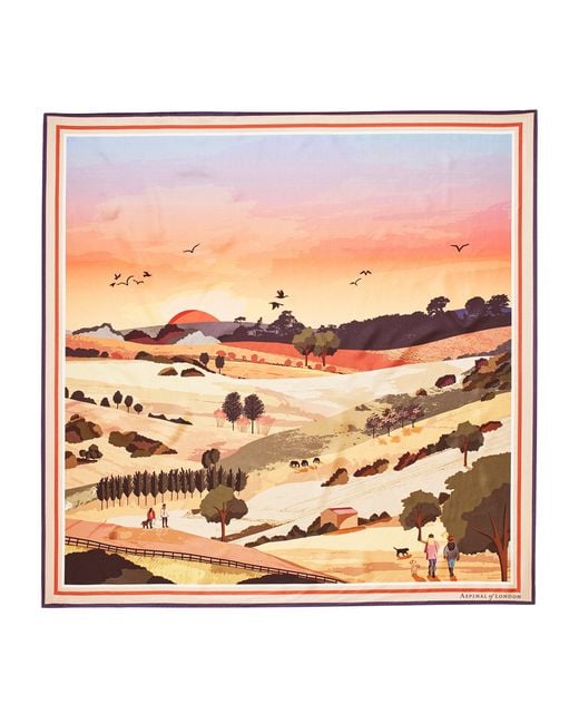 Aspinal Orange Silk Printed Scarf