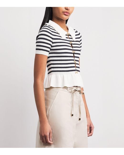 Claudie Pierlot White Knitted Stripe Peplum Sweater