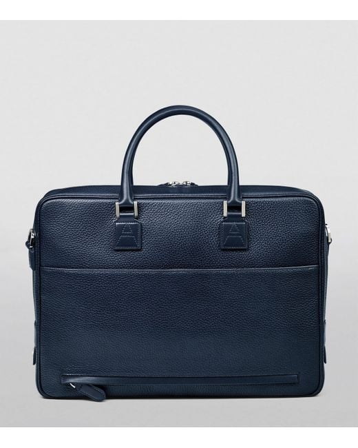 Aspinal Blue Leather Mount Street Briefcase Bag for men