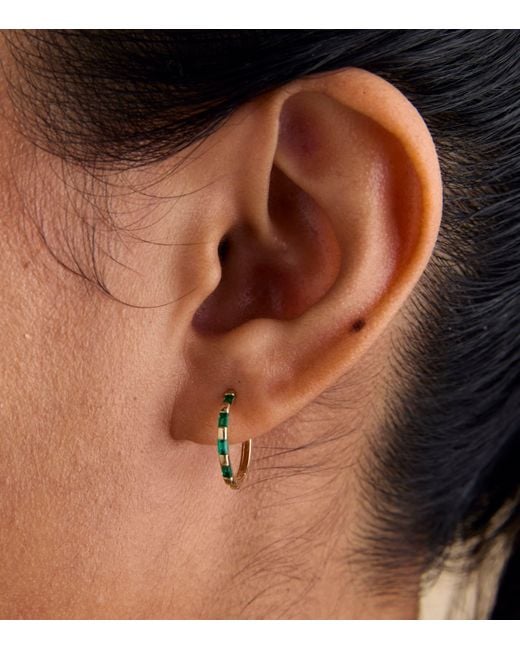 Astrid & Miyu Metallic And Emerald Baguette Hoop Earrings