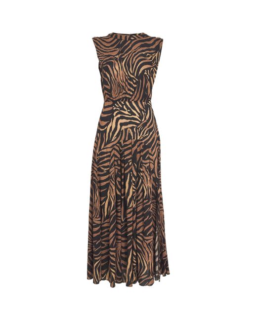 Rixo Brown Tiger Print Coralie Midi Dress