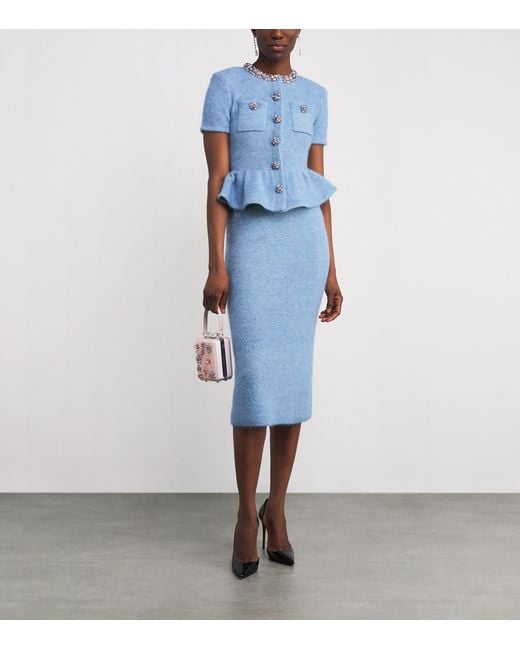 Self-Portrait Blue Knitted Peplum Midi Dress