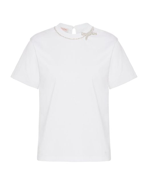 Valentino Garavani White Embellished Bow T-shirt