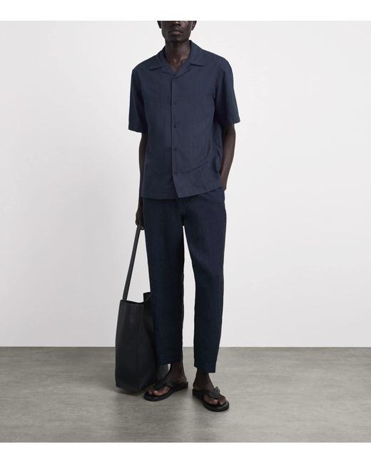 Sunspel Blue Cotton Textured Stripe Shirt for men