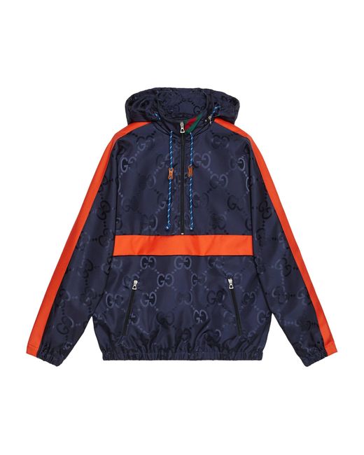 Gucci Synthetic Jumbo GG Hooded Half-zip Jacket in Blue for Men | Lyst UK