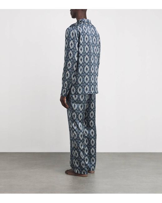 Harrods Blue Silk Geometric Tile Print Pyjama Set for men