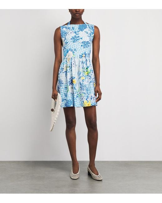 Mary Katrantzou Blue Fleur De Vichy Peres Mini Dress