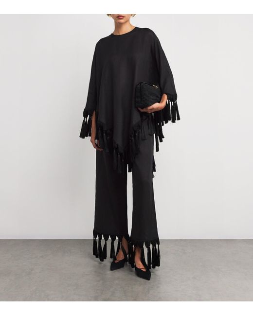 ‎Taller Marmo Black Linen Fringe-Trim Marlino Trousers