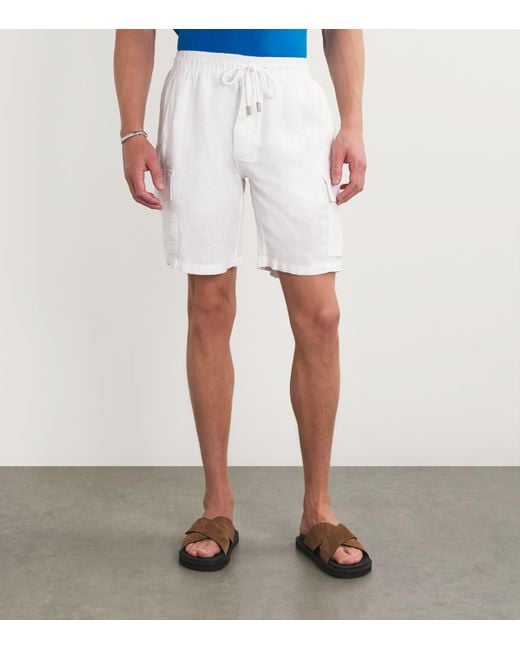 Vilebrequin White Linen Cargo-Pockets Baie Shorts for men