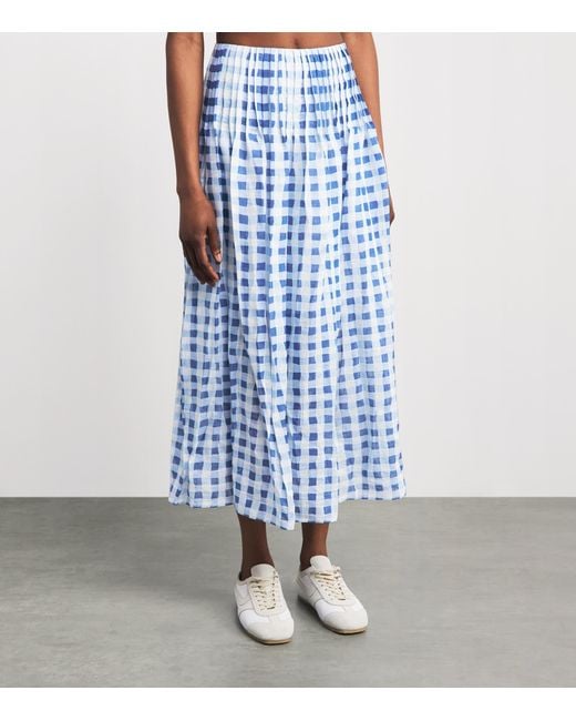 Sandro Blue Linen-Blend Gingham Maxi Skirt