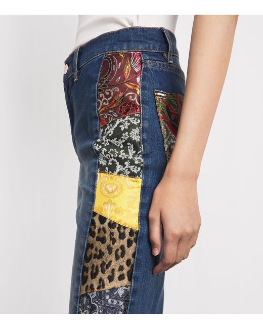 Alice + Olivia Blue Stretch-Denim Patchwork Flare Sb Jeans
