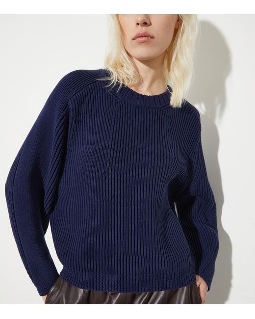 MAX&Co. Blue Cotton-Blend Rib-Knit Sweater
