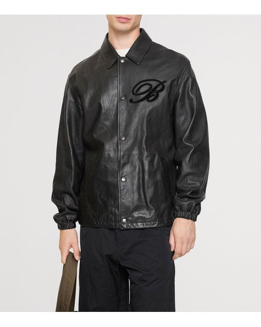 Burberry Black Leather Cursive Monogram Shirt Jacket for men