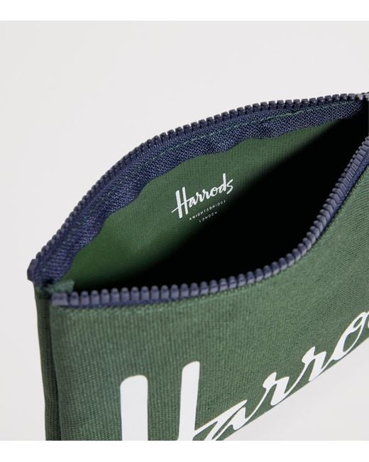Harrods Green Small Cotton Logo Pouch for men