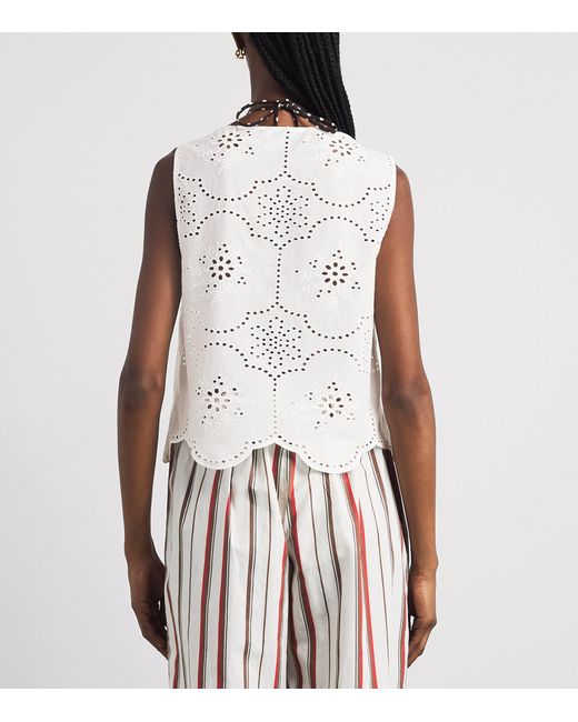Matteau White Broderie Anglais Sleeveless Blouse