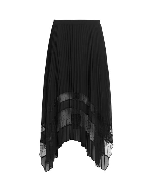 AllSaints Black Pleated Sabrina Midi Skirt