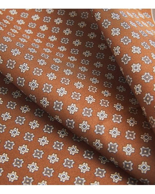 Canali Brown Silk Tile Print Pocket Square for men